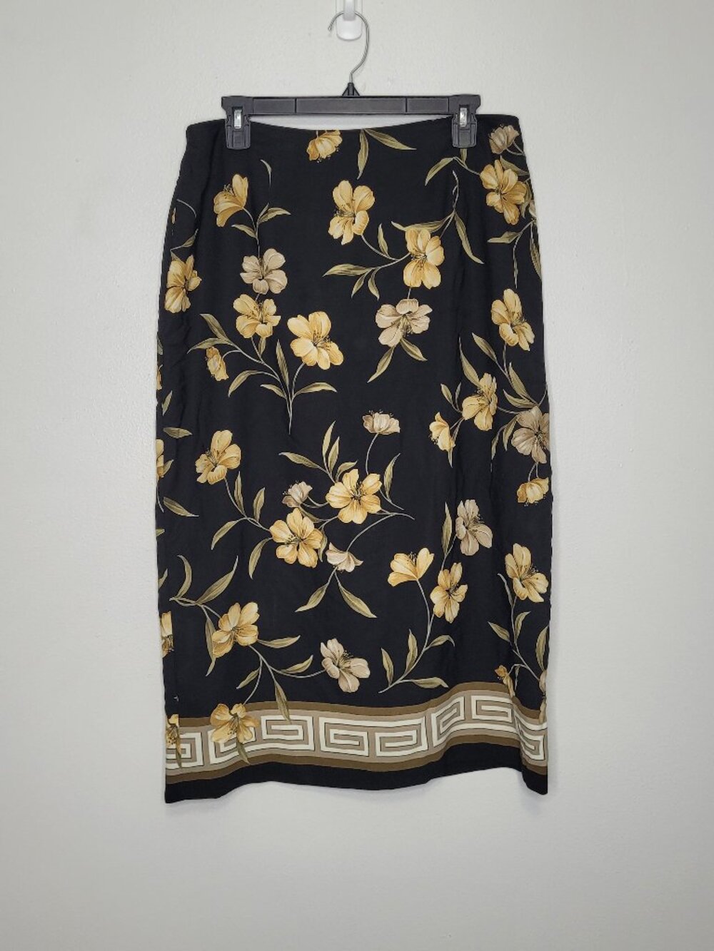 Vintage I.N. Studio black gold tropical floral print artsy skirt size 9